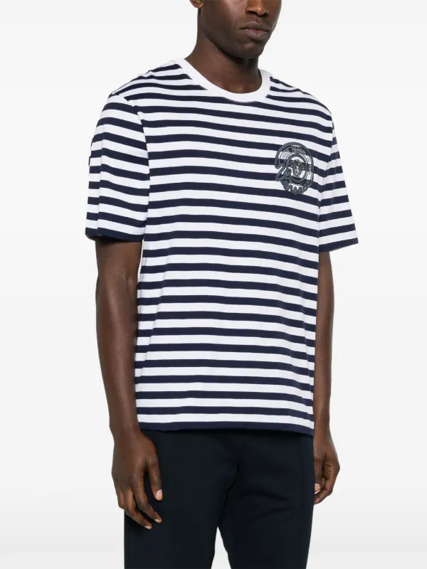 【送料&関税込】Versace Striped T-shirt Versace Medusa-embroidered Striped T-shirt | Blue | FARFETCH