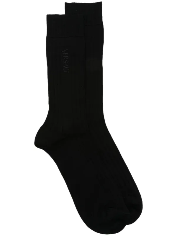 【正規品】VERSACE　ヴェルサーチェ　ロゴソックス　黒 Versace ロゴ 靴下 | ブラック | FARFETCH JP