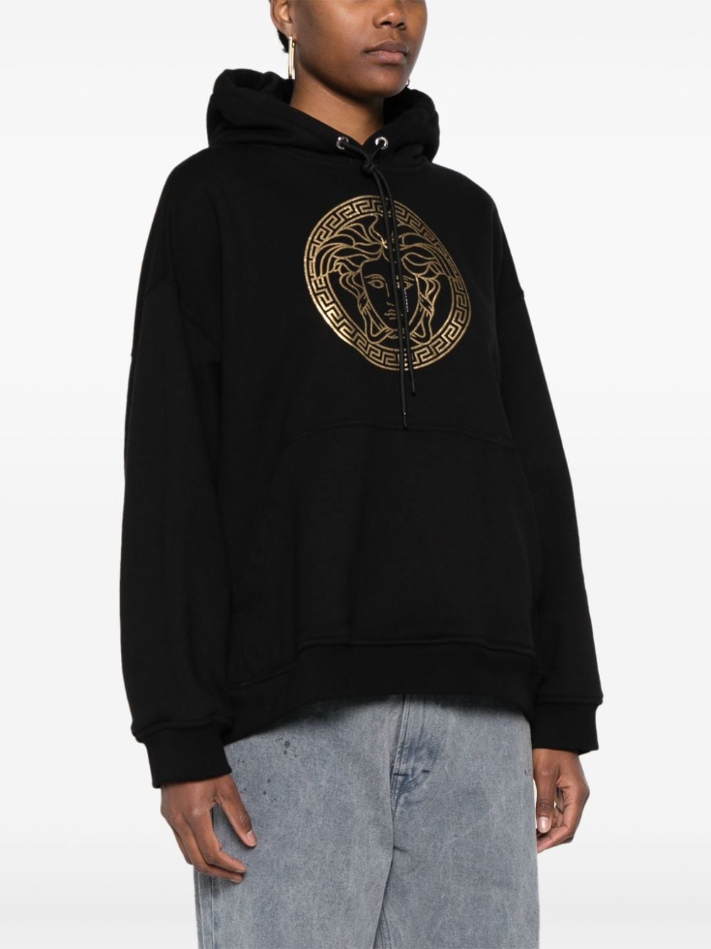 Shop Versace Medusa-print Cotton Hoodie In Black