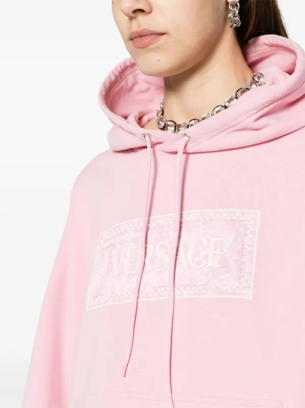 Versace logo-embroidered Cotton Hoodie | Pink | FARFETCH