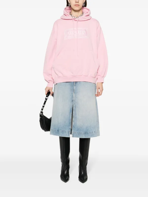 Versace logo-embroidered Cotton Hoodie | Pink | FARFETCH