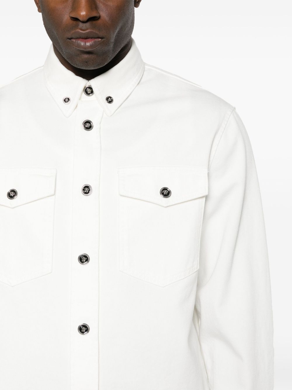Shop Versace Medusa-buttons Cotton Shirt In White