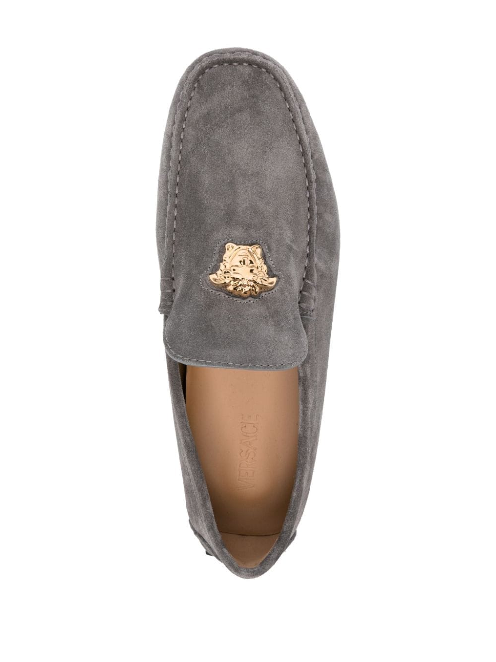 Shop Versace Medusa-motif Leather Loafers In Grey
