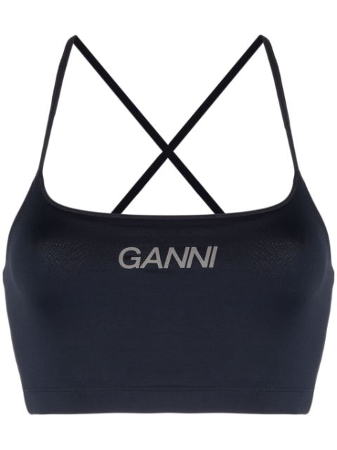 GANNI logo-print crop top Women