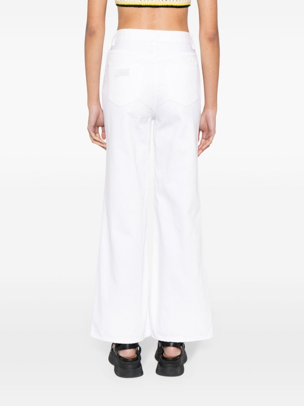 Shop Ganni Logo-appliqué Organic Cotton Jeans In White