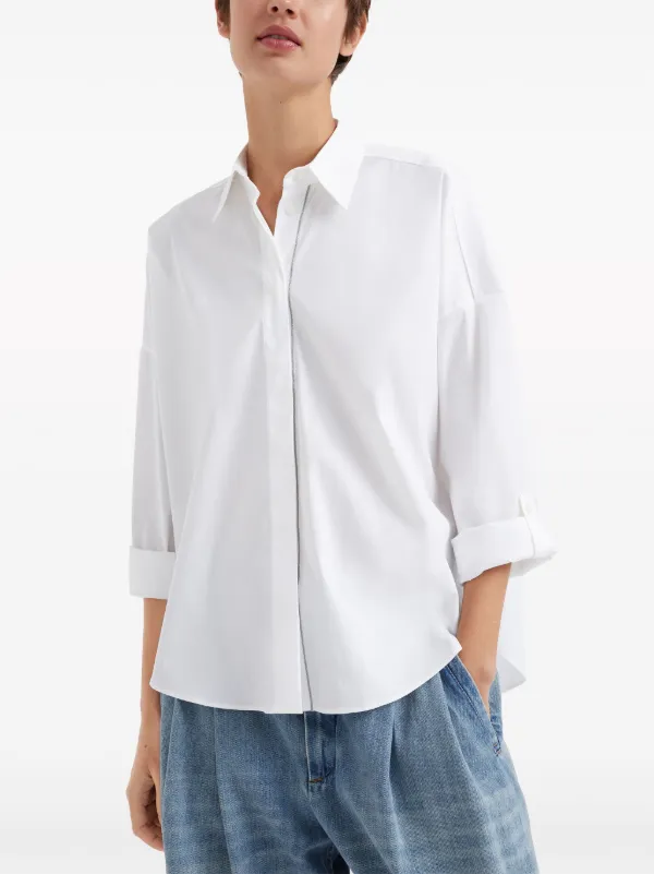 BRUNELLO CUCINELLI★素敵！Bead-embellished T-shirt Embellished silk-blend satin T-shirt in black - Brunello