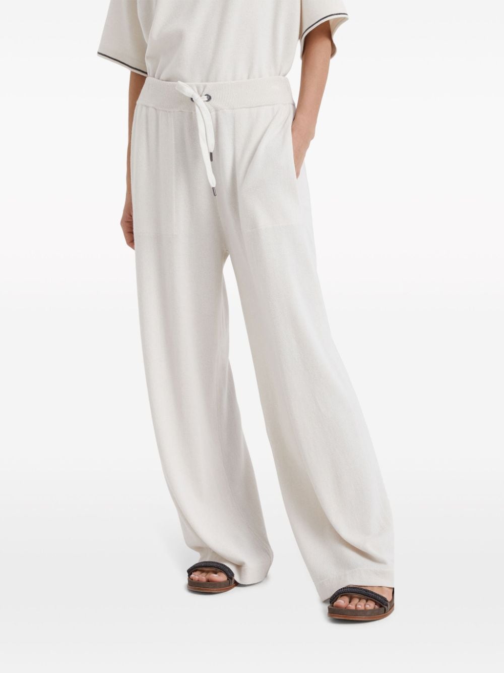 Shop Brunello Cucinelli Wool-cashmere Wide-leg Trousers In White