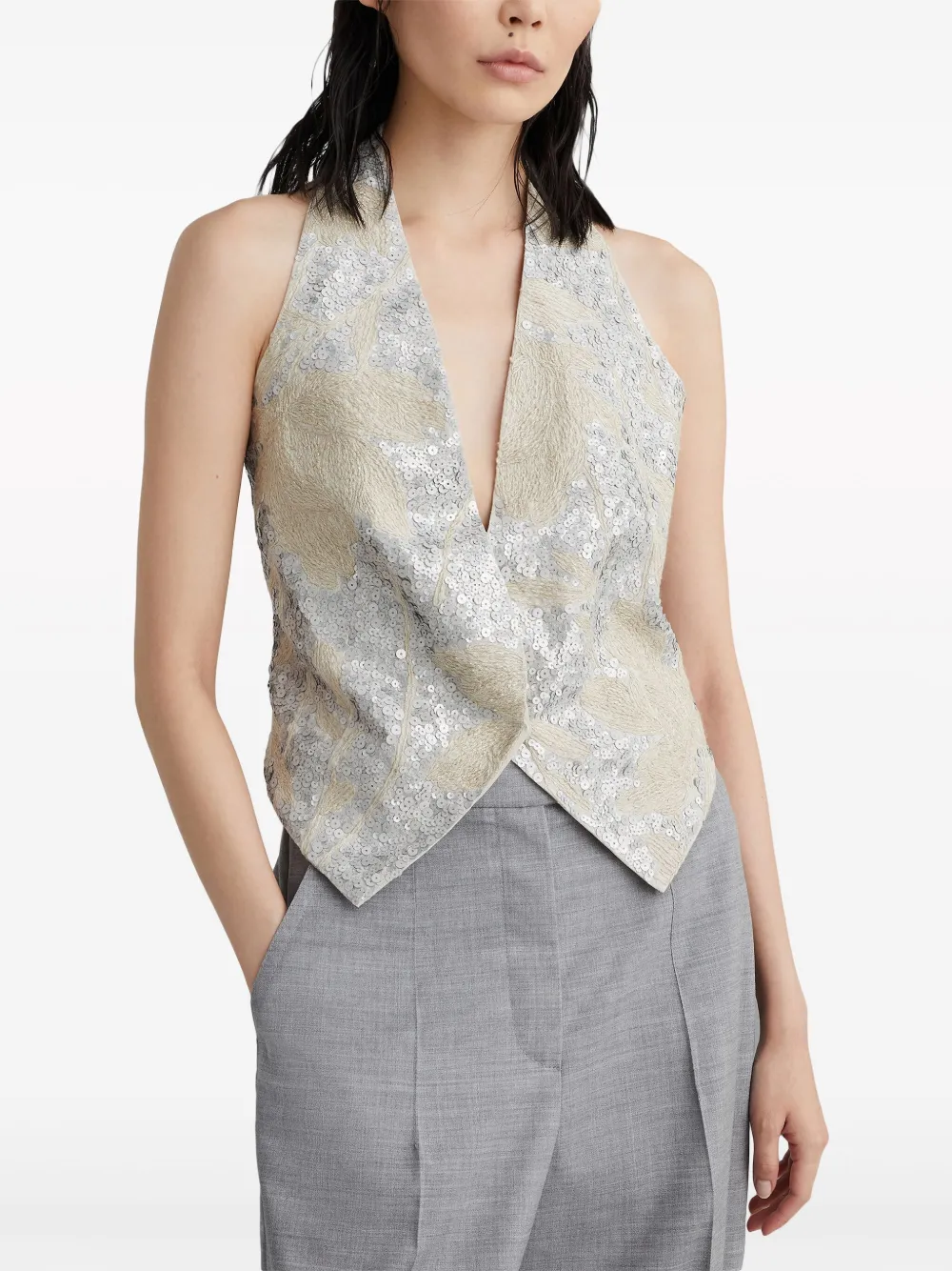 Shop Brunello Cucinelli Sequin-embellished Linen Blouse In Neutrals