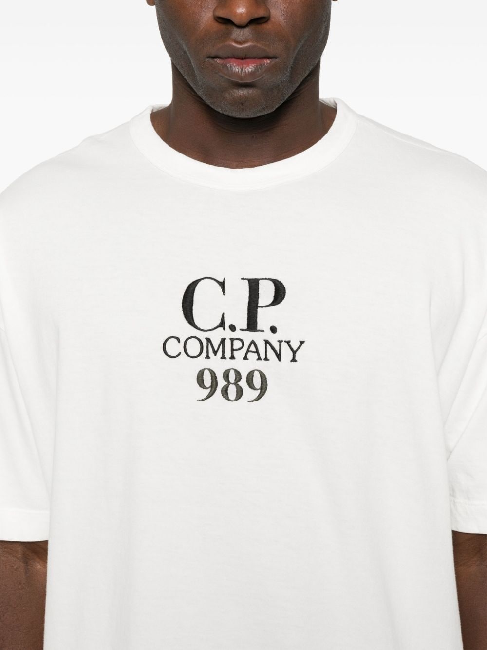 Shop C.p. Company Logo-embroidered Cotton T-shirt In Weiss