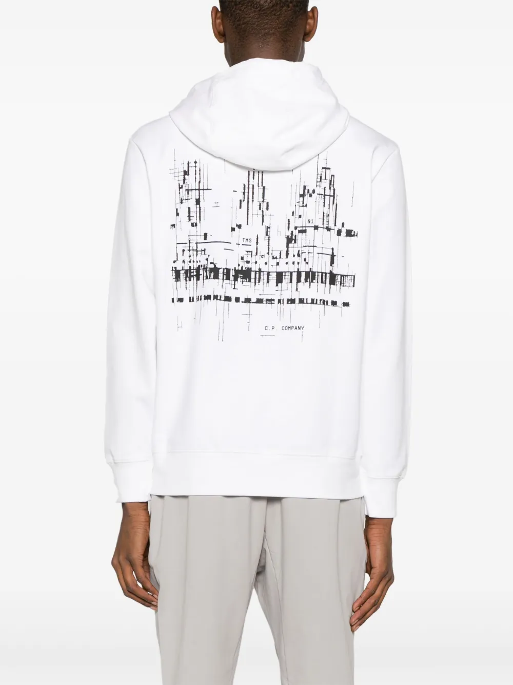 Shop C.p. Company Graphic-print Stretch-cotton Hoodie In White