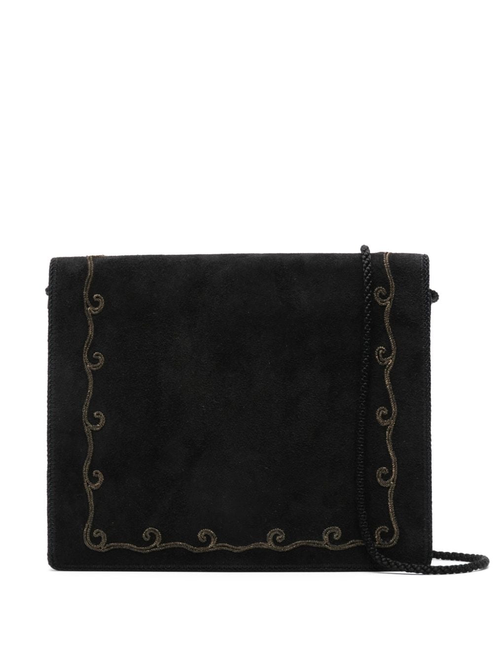 Pre-owned Dior 1970s Embroidered Suede Shoulder Bag In 黑色