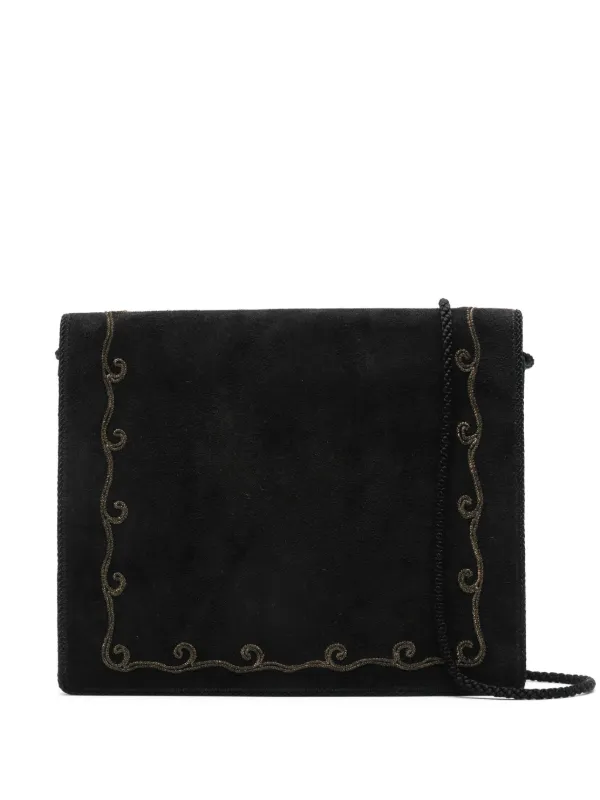 Black deals suede embroidered clutch