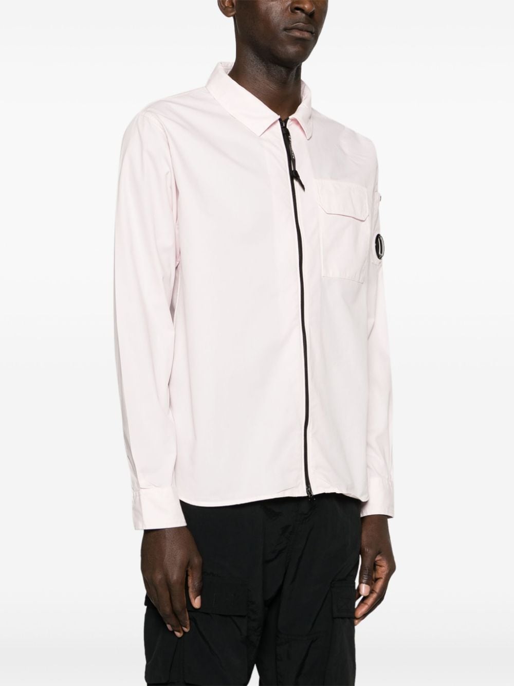 Shop C.p. Company Goggles-detailed Zip-up Shirt In Pink