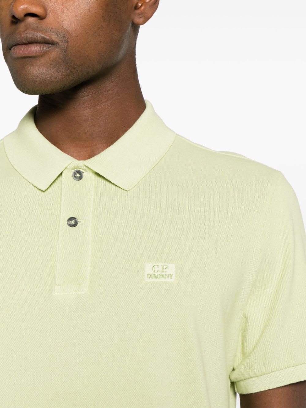 Shop C.p. Company Logo-patch Piqué Polo Shirt In Green