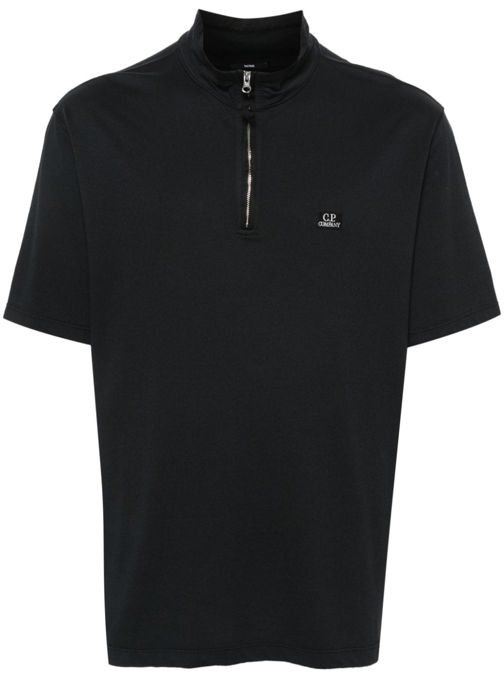 C.p. Company Logo-patch Piqué Polo Shirt In Black