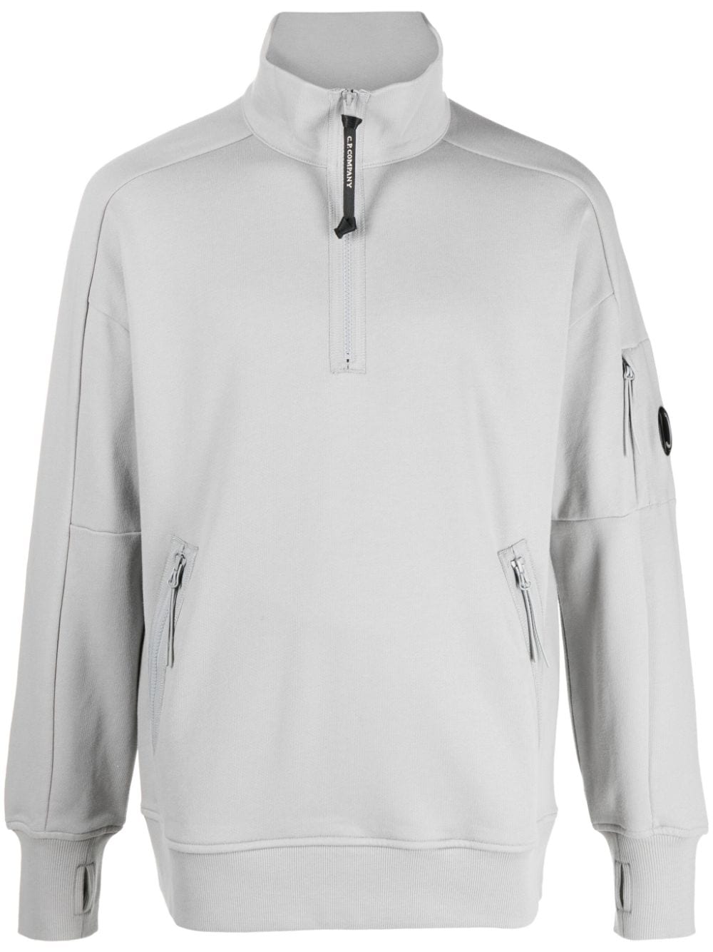 C.p. Company Zip-up Lens-detail Cotton-jersey Sweatshirt In Grey