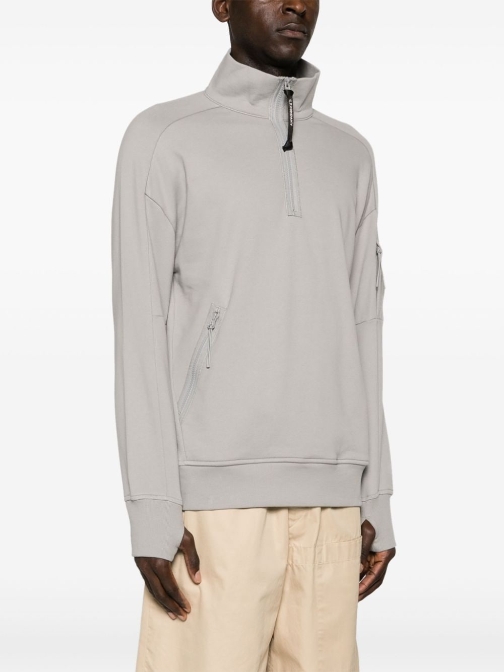 Shop C.p. Company Lens-detail Half-zip Sweatshirt In Grey