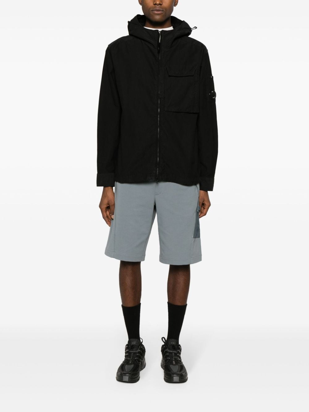 Shop C.p. Company Hooded Cotton Zip-up Shirt In Black