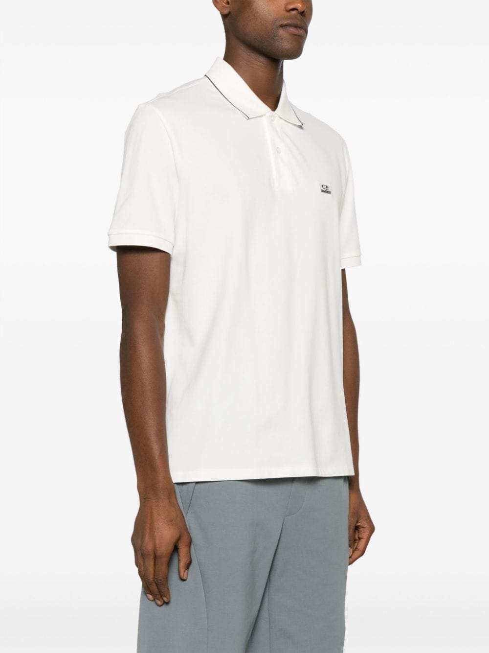Shop C.p. Company Logo-patch Piqué Polo Shirt In White