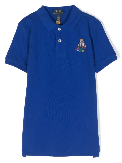 POLO RALPH LAUREN KIDS Teddy Bear-embroidered piqué polo shirt