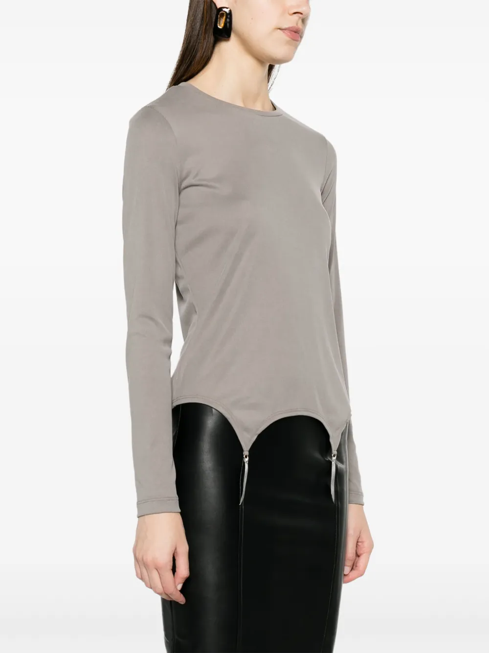 Shop Murmur Garter Long-sleeve Ribbed Top In Grey