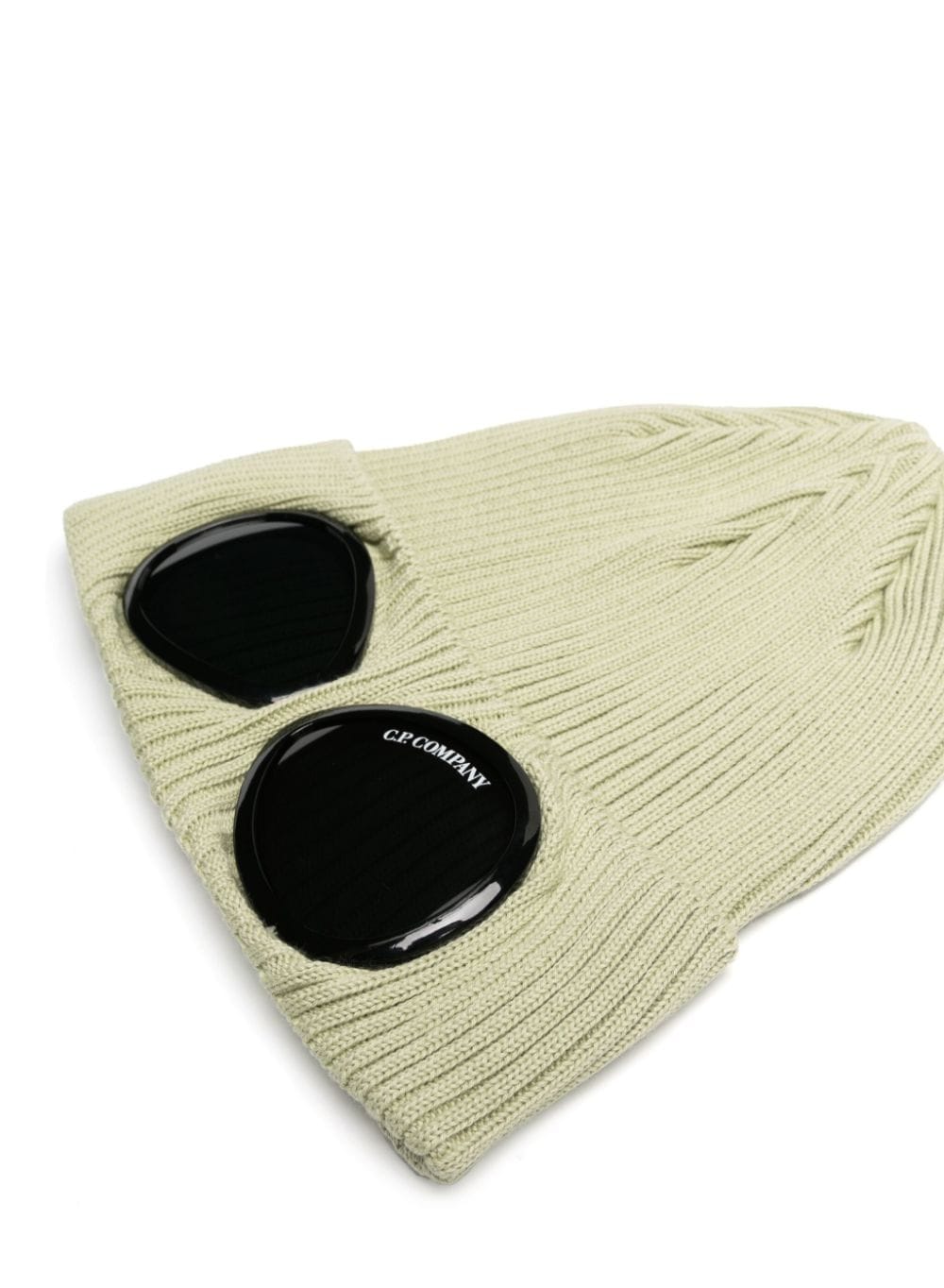 Shop C.p. Company Goggles-detail Ribbed Beanie In Green