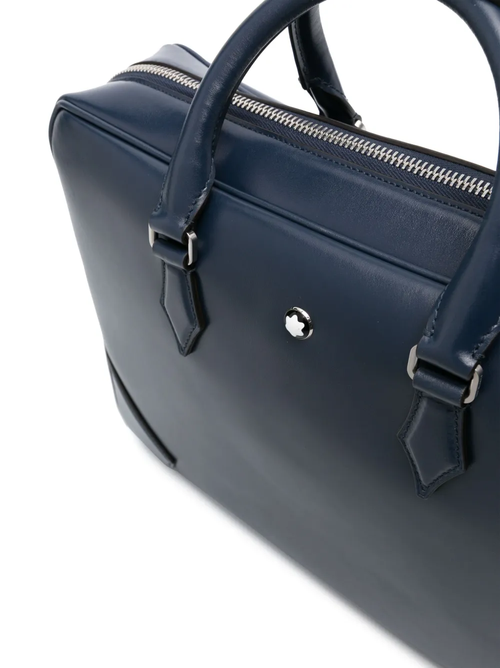  Montblanc Logo Plaque Leather Briefcase - Blue 