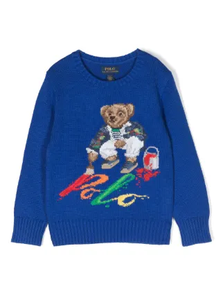 POLO RALPH LAUREN KIDS Teddy Bear intarsia Cotton Jumper Blue FARFETCH TR