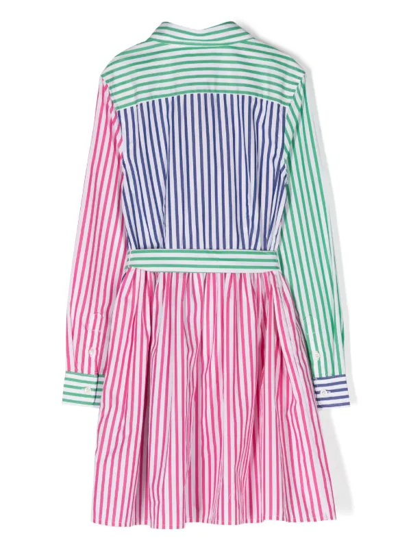 POLO RALPH LAUREN KIDS Polo Pony Striped Shirt Dress | White