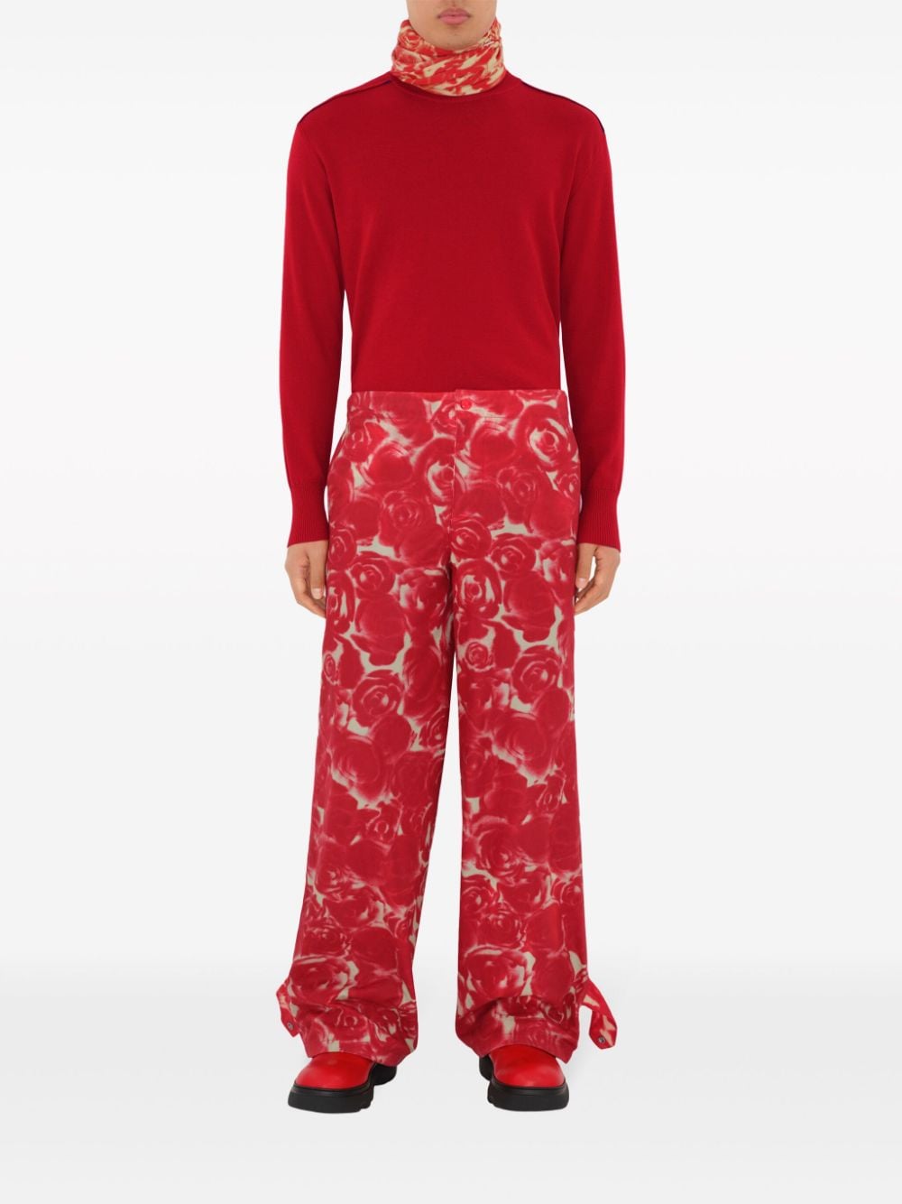 Shop Burberry Rose-print Cotton Trousers In Red