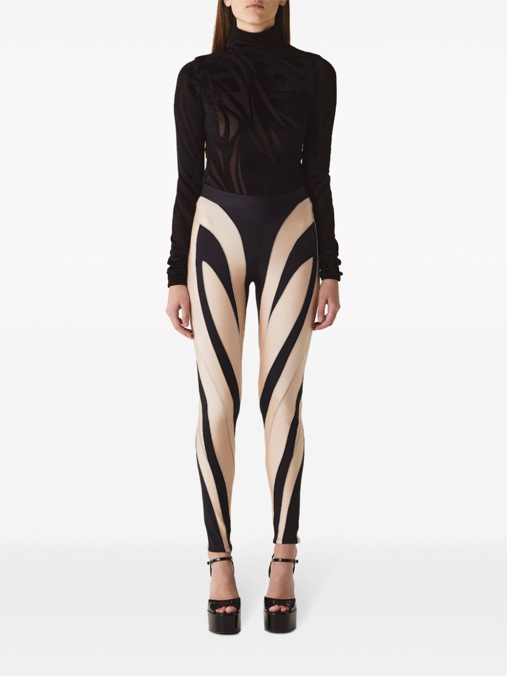 Mugler logo-lettering striped leggings - Beige