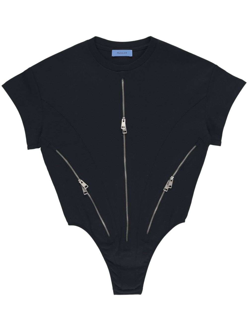 Shop Mugler Short-sleeve Zip-up Bodysuit In Black