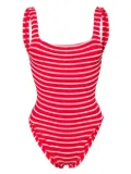 Hunza G candy-stripe crinkled swimsuit - Red