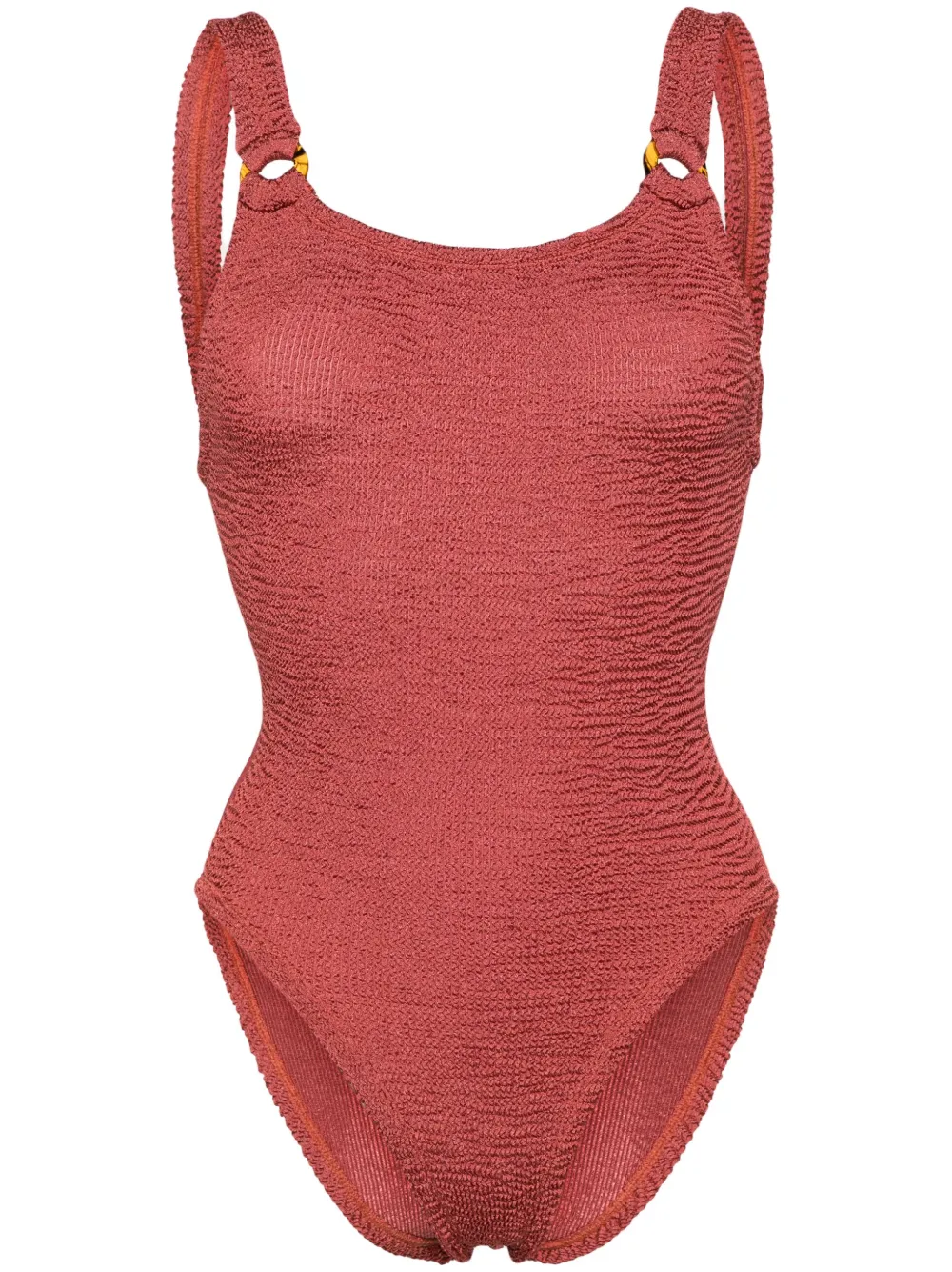 Shop Hunza G Domino Crinkled-effect Swimsuit In Red