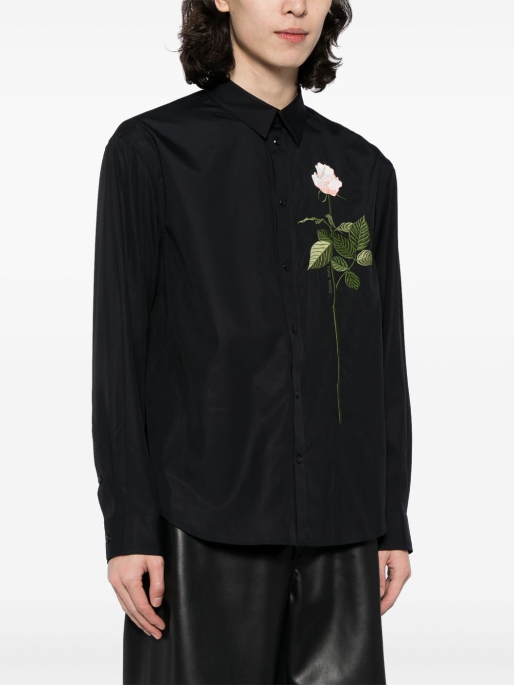 Shop Simone Rocha Rose-embroidered Cotton Shirt In Black