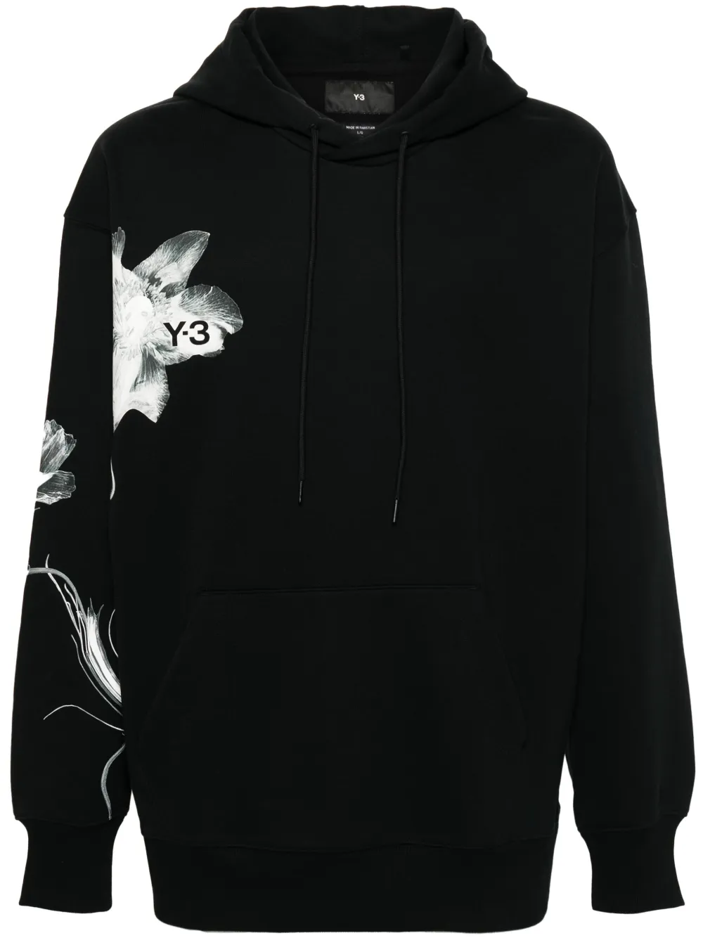 Y3 Floral print Drawstring Hoodie Black