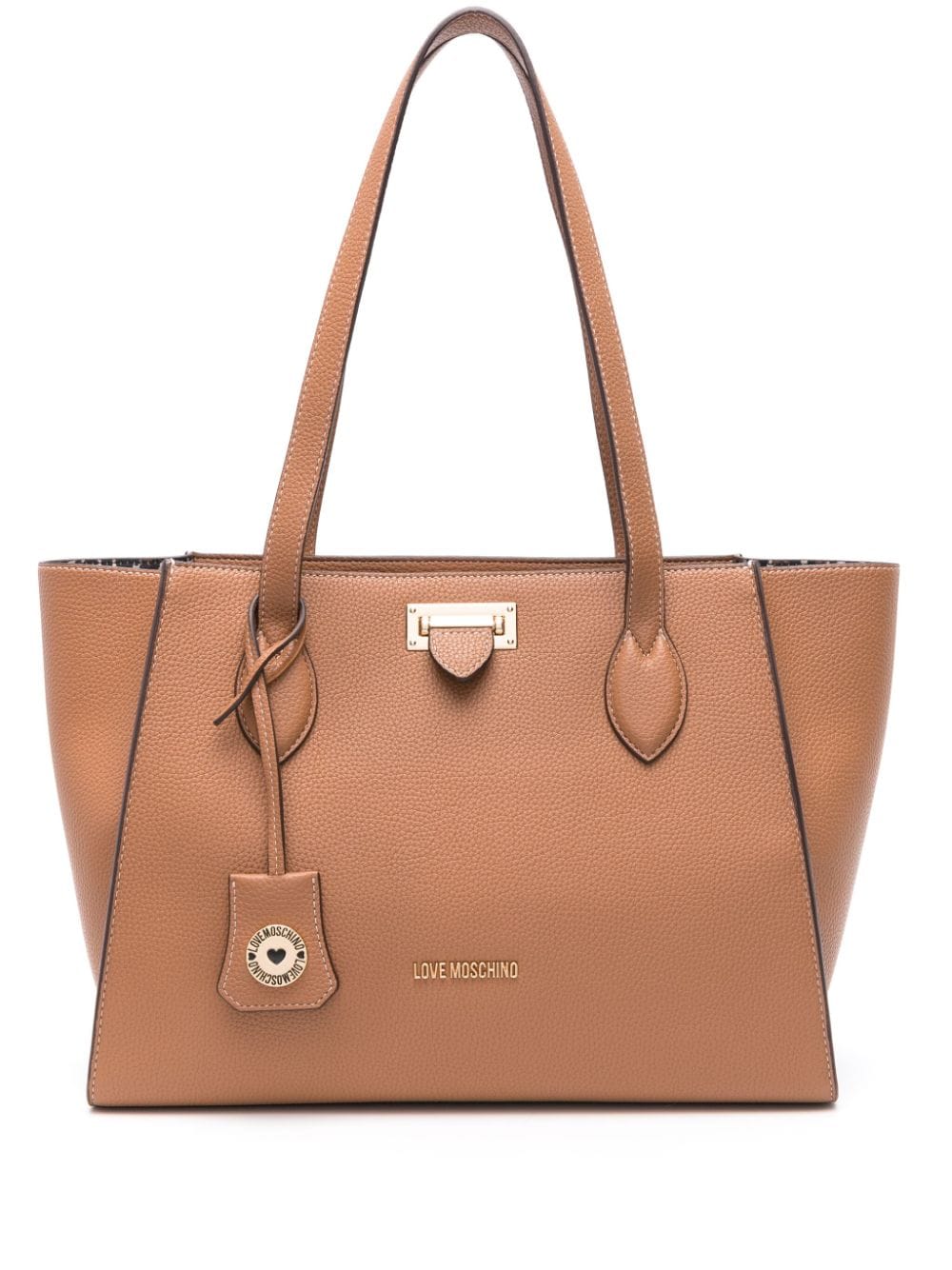 Love Moschino Logo-plaque Pebbled Tote Bag In Brown