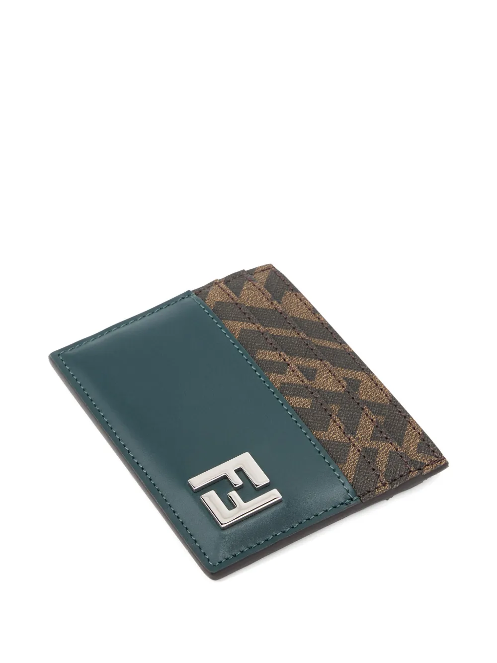 Shop Fendi Logo-plaque Leather Cardholder In Green