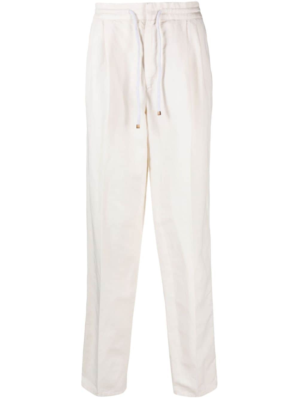 BRUNELLO CUCINELLI MID-RISE LINEN BLEND TAPERED-LEG TAILORED TROUSERS