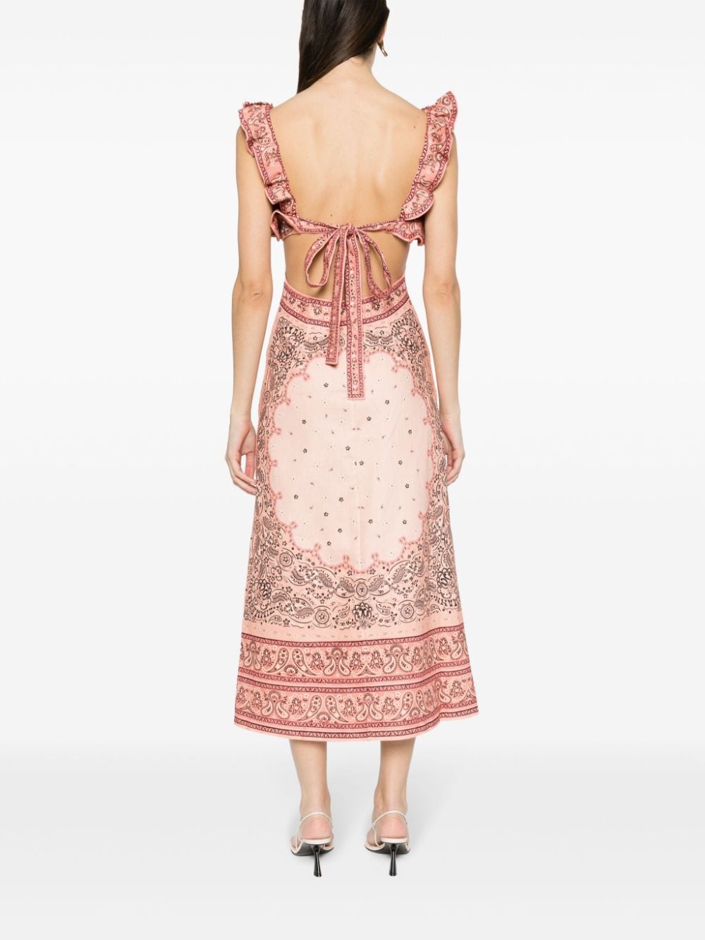 Shop Zimmermann Matchmaker Frilled Midi Dress In Rosa