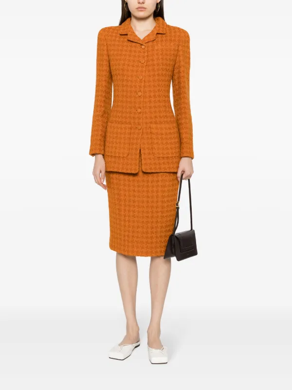 CHANEL Pre-Owned 1995 Tweed Skirt Suit | Orange | FARFETCH
