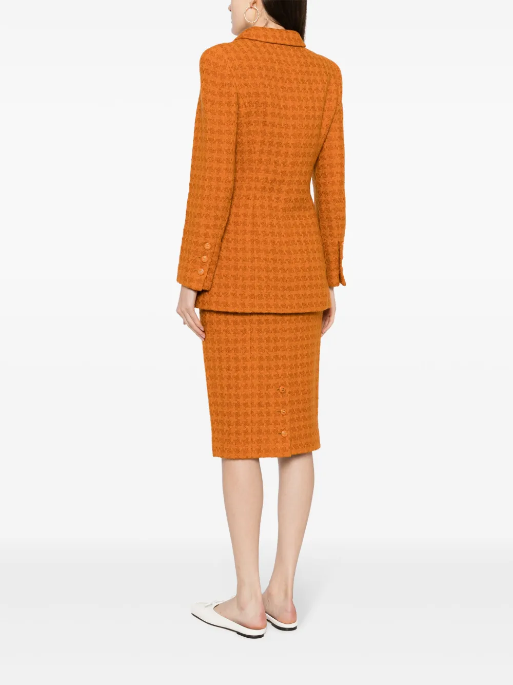 Pre-owned Chanel 1995 Tweed Skirt Suit In Orange