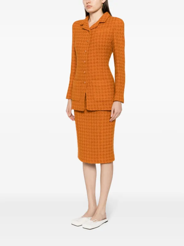 CHANEL Pre Owned 1995 Tweed Skirt Suit Orange FARFETCH HK