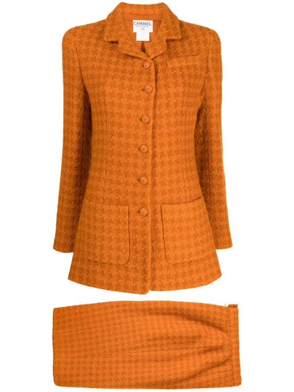 CHANEL Pre-Owned 1995 Tweed Skirt Suit Orange FARFETCH - Main Image