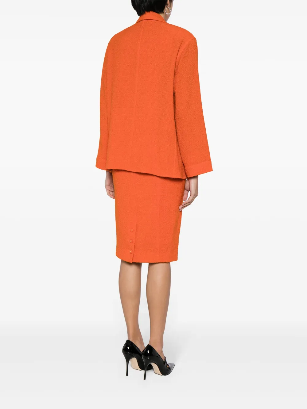 Pre-owned Chanel 1990-2000s Bouclé Dress Suit In Orange