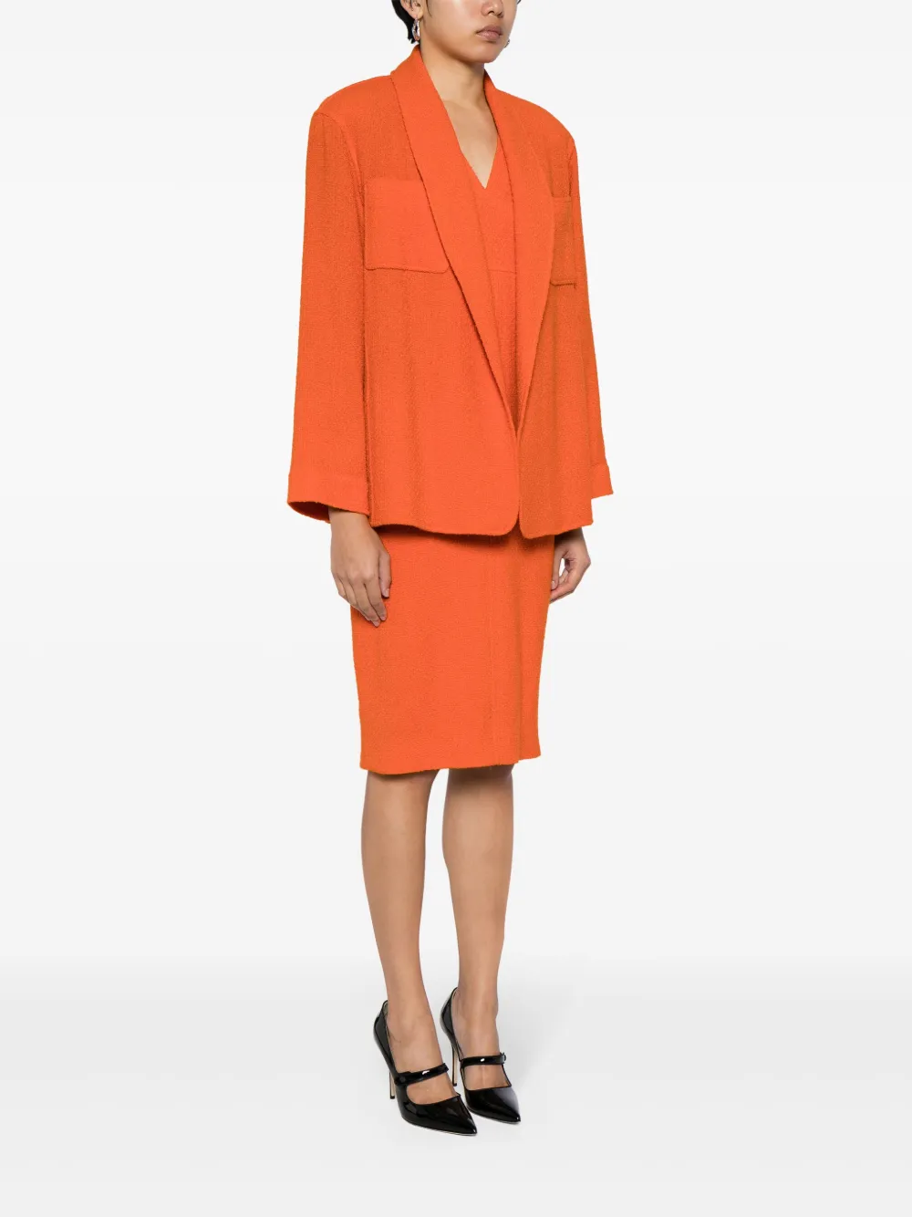 Pre-owned Chanel 1990-2000s Bouclé Dress Suit In Orange