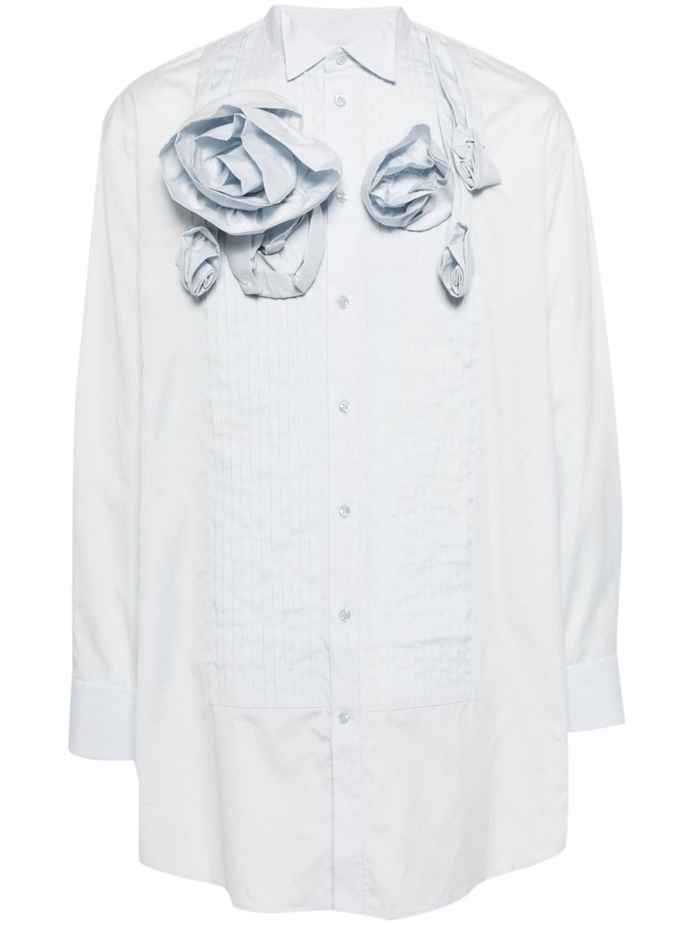appliqué-flower pintuck popling shirt