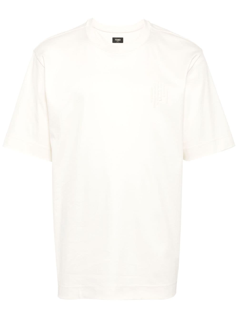 Fendi Logo-embroidered Cotton T-shirt In Neutrals