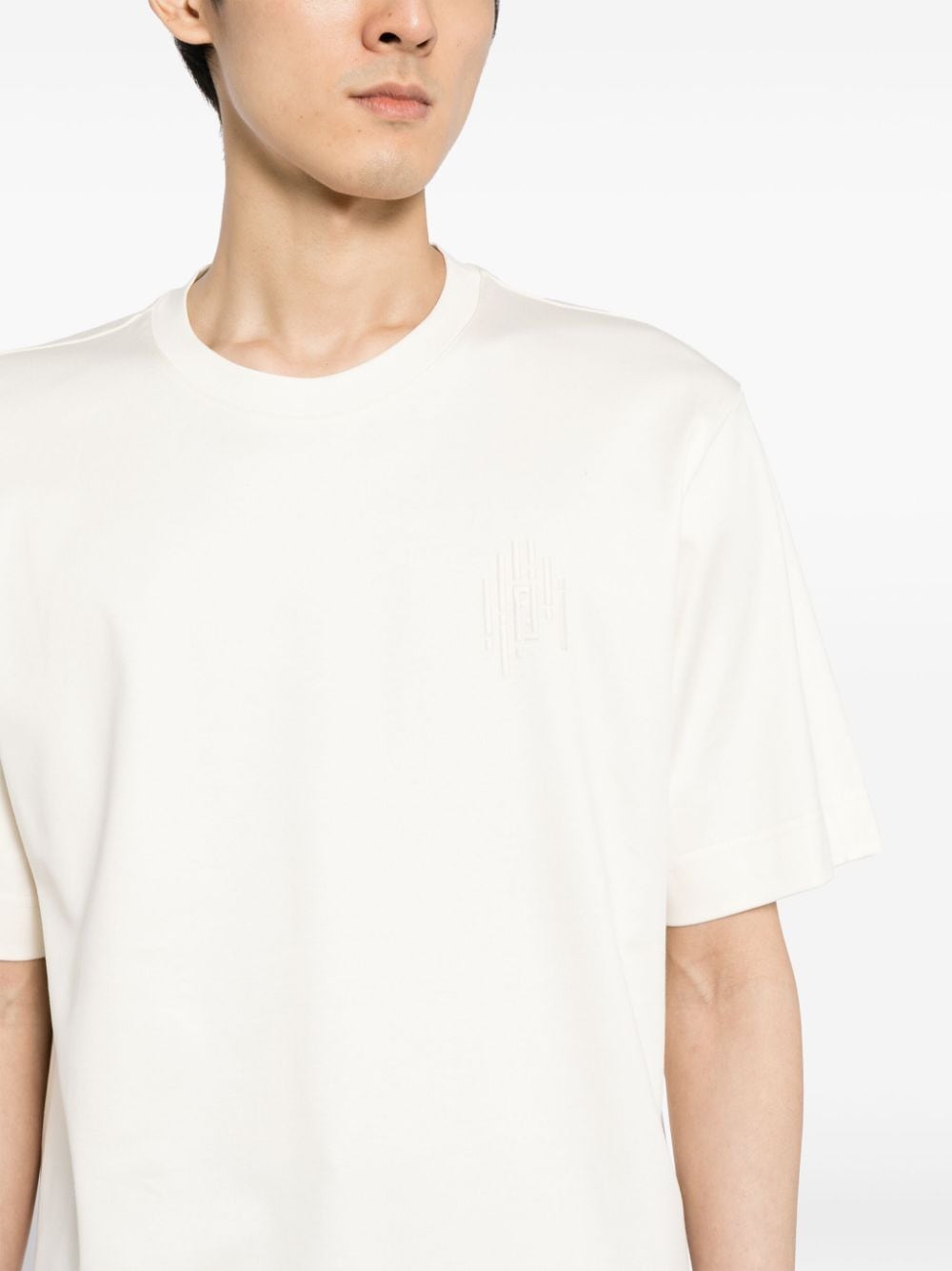 Shop Fendi Logo-embroidered Cotton T-shirt In Neutrals