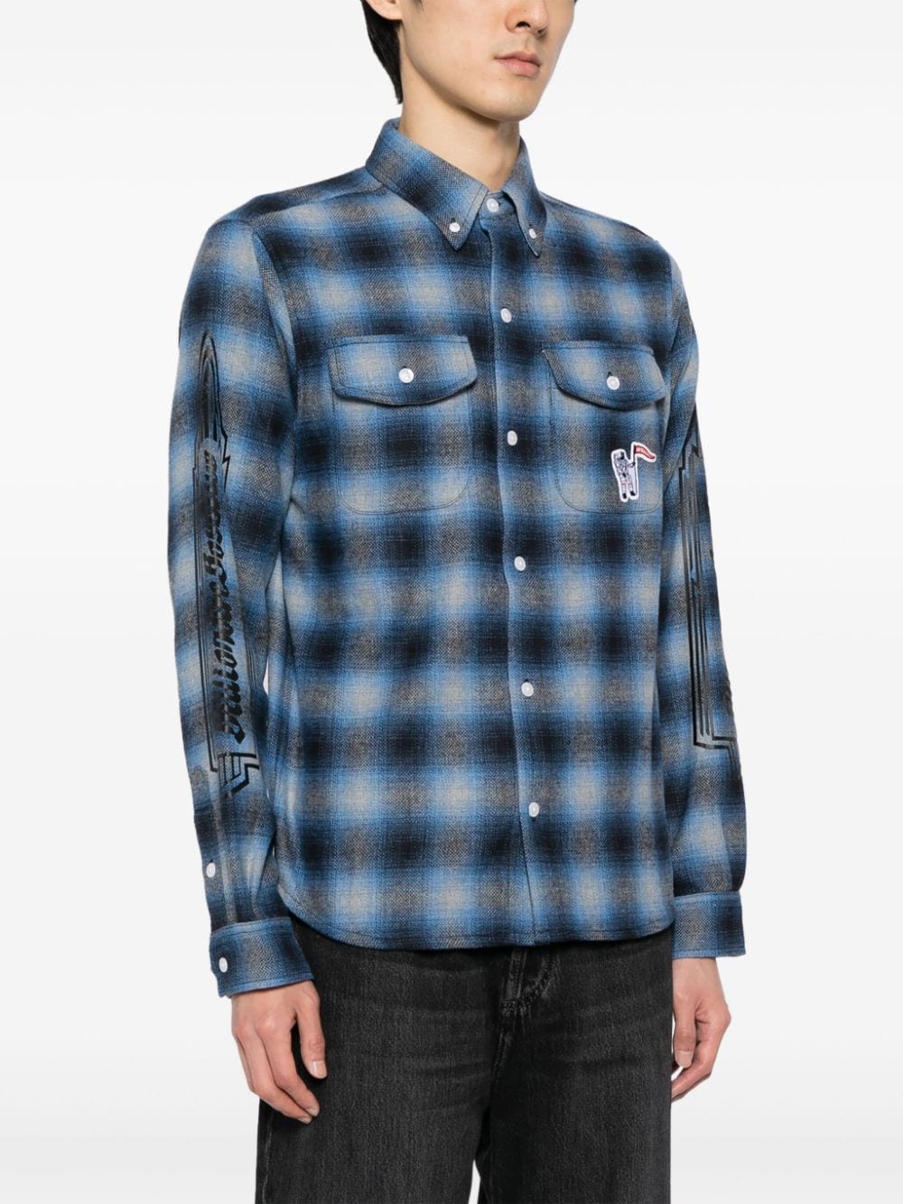 Shop Billionaire Boys Club Logo-print Check-pattern Shirt In Blue